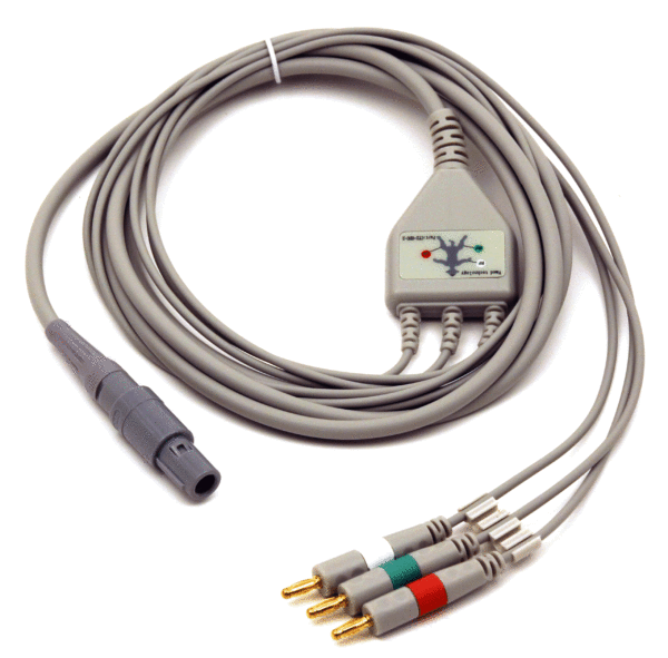 ECG three lead 6′ Cable with banana plugs on 35″ leads for VetChek (Part CY2-ODU-2).